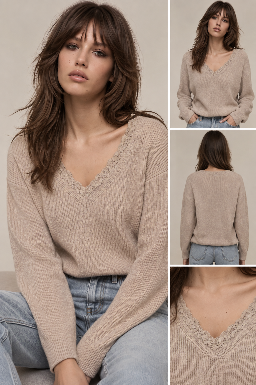 Nur noch 1x - Pullover „Lace“ – Beige / Größe S/M